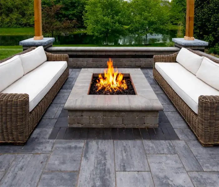 Beacon Hill granite fusion pavers and a cedar pergola