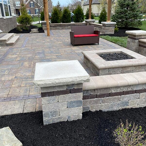 Patio with Pergola and Fire Pit Traditions Landscapers