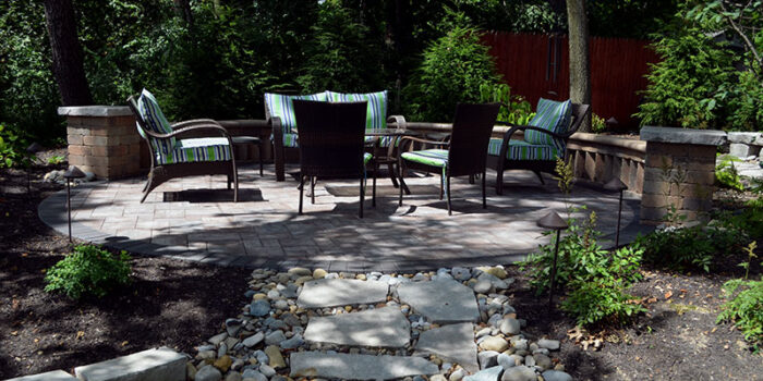 circular Unilock paver patio Gahanna Ohio