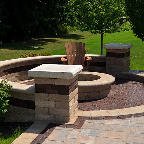 custom Unilock circular fire pit patio New Albany Ohio