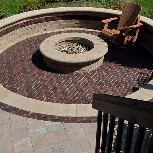 Unilock Copthorne herringbone fire pit area Central Ohio