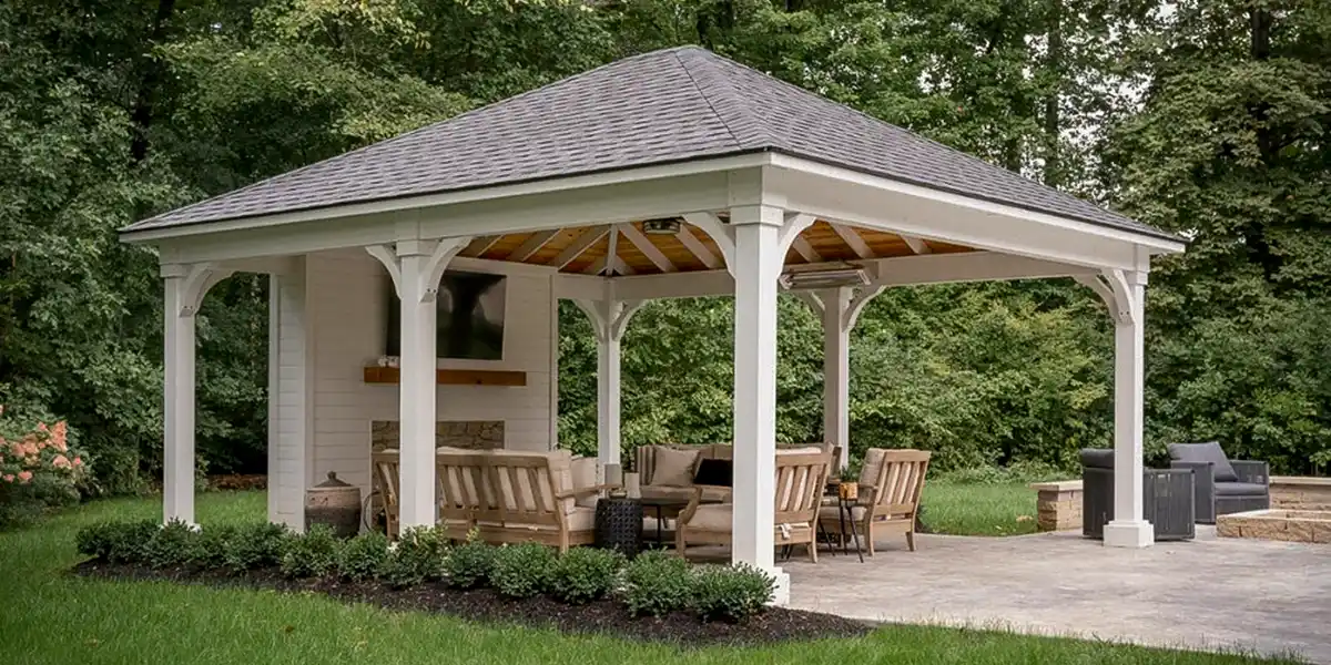 Berlin Gardens Amish-built vinyl pavilion installed in Westerville, Ohio