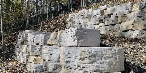 backyard hillside retaining wall installation Westerville Ohio