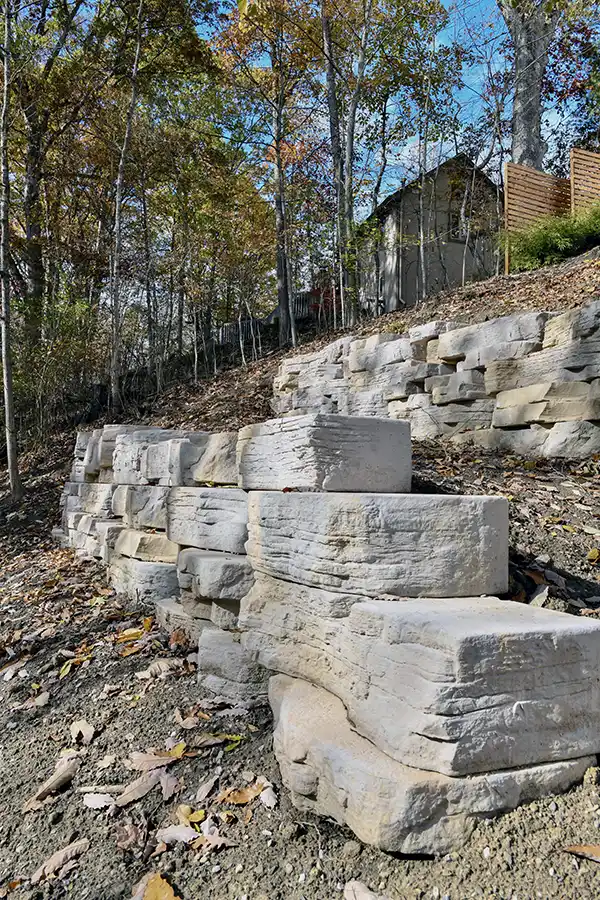 backyard hillside retaining wall installation Westerville Ohio