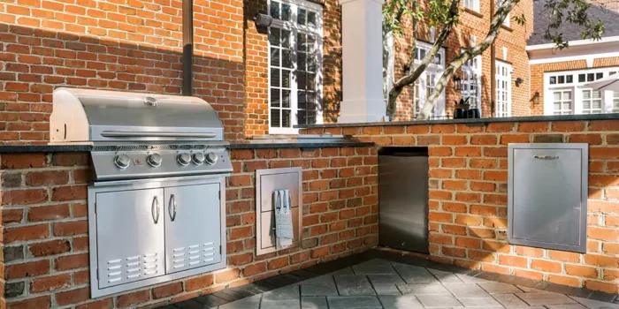 brick outdoor grill island leathered granite