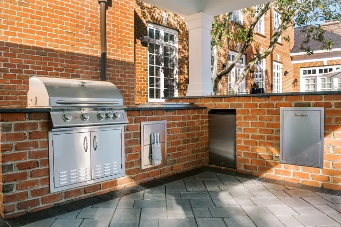 brick outdoor grill island leathered granite