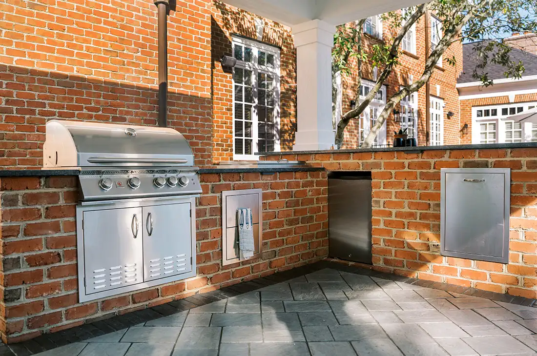 brick outdoor grill island leathered granite